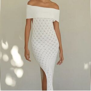 NWT Anthropologie Crochet Off-the-Shoulder Slit Maxi Dress